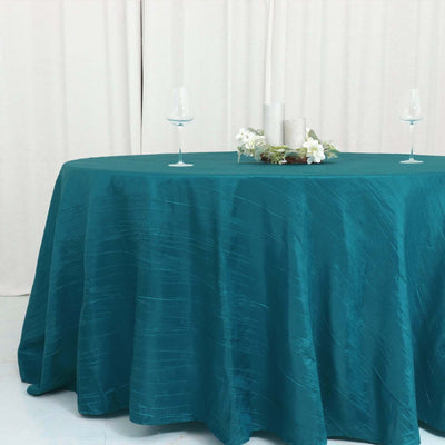Taffeta Round Tablecloth 120" Teal with Accordion Crinkle Design - Seamless Finish