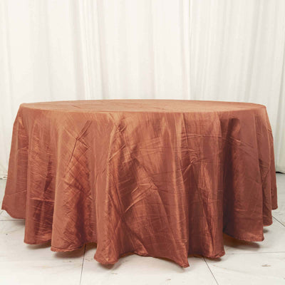 Taffeta Round Tablecloth 120" Terracotta (Rust) with Accordion Crinkle Design - Seamless Finish