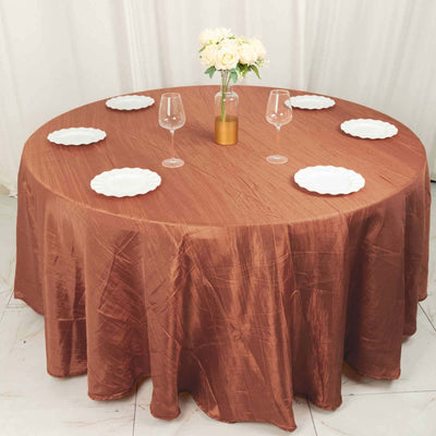 Taffeta Round Tablecloth 120" Terracotta (Rust) with Accordion Crinkle Design - Seamless Finish