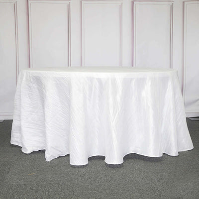 Taffeta Round Tablecloth 120" White with Accordion Crinkle Design - Seamless Finish for Weddings and Banquets