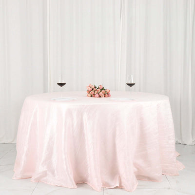 Taffeta Round Tablecloth 132" Blush Accordion Crinkle Table Cover