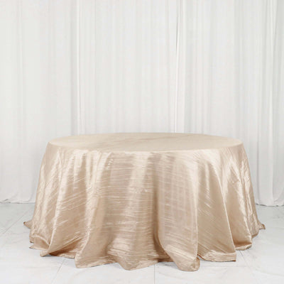 Taffeta Round Tablecloth 132" Beige Accordion Crinkle Table Cover