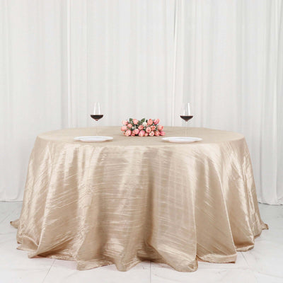 Taffeta Round Tablecloth 132" Beige Accordion Crinkle Table Cover