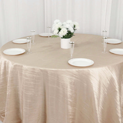 Taffeta Round Tablecloth 132" Beige Accordion Crinkle Table Cover