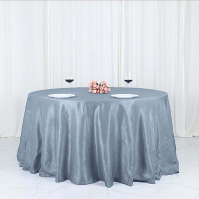 Taffeta Round Tablecloth 132" Dusty Blue Accordion Crinkle Table Cover
