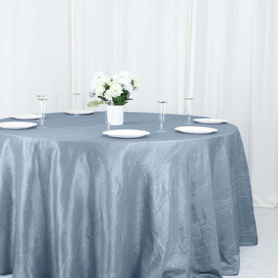 Taffeta Round Tablecloth 132" Dusty Blue Accordion Crinkle Table Cover