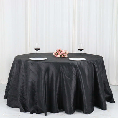 Taffeta Round Tablecloth 132" Black Accordion Crinkle Table Cover
