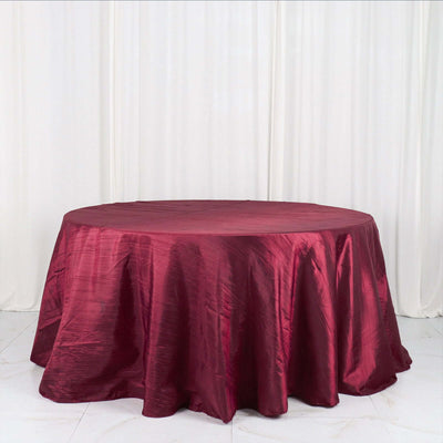 Taffeta Round Tablecloth 132" Burgundy Accordion Crinkle Table Cover
