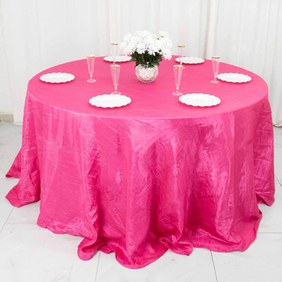 Taffeta Round Tablecloth 132" Fuchsia Accordion Crinkle Table Cover