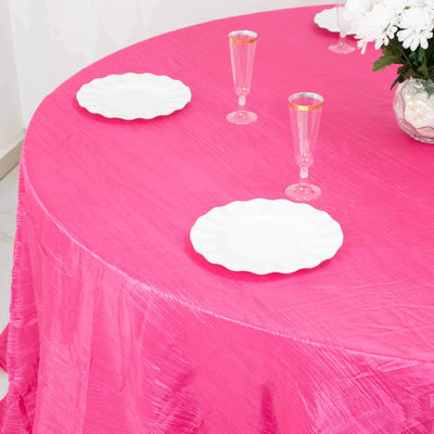 Taffeta Round Tablecloth 132" Fuchsia Accordion Crinkle Table Cover