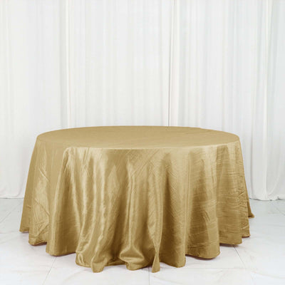 Taffeta Round Tablecloth 132" Gold with Accordion Crinkle Design - Chic Decor for Celebrations