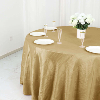 Taffeta Round Tablecloth 132" Gold with Accordion Crinkle Design - Chic Decor for Celebrations