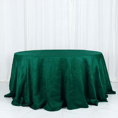 Taffeta Round Tablecloth 132" Hunter Emerald Green Accordion Crinkle Table Cover