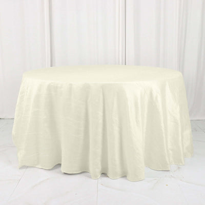Taffeta Round Tablecloth 132" Ivory Accordion Crinkle Table Cover