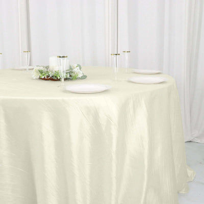 Taffeta Round Tablecloth 132" Ivory Accordion Crinkle Table Cover