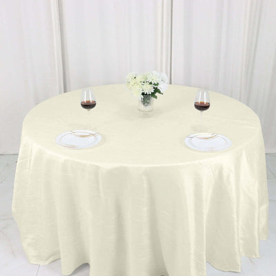Taffeta Round Tablecloth 132" Ivory Accordion Crinkle Table Cover