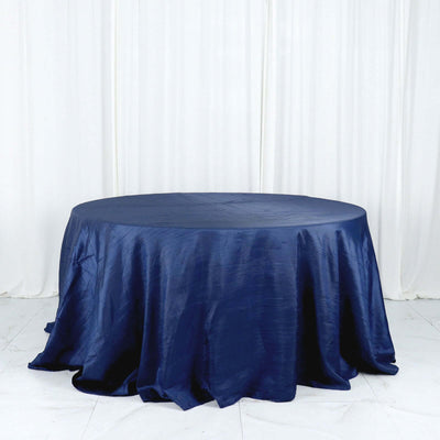 Taffeta Round Tablecloth 132" Navy Blue Accordion Crinkle Table Cover