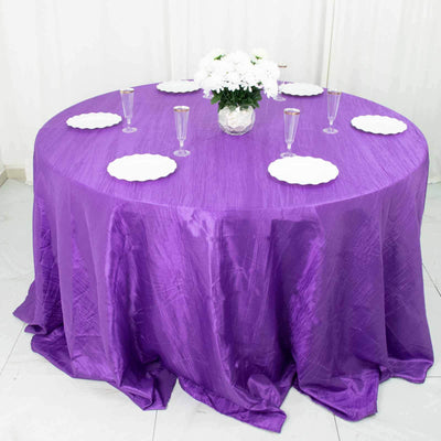 Taffeta Round Tablecloth 132" Purple Accordion Crinkle Table Cover