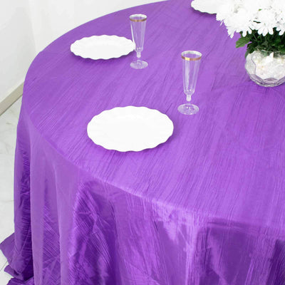 Taffeta Round Tablecloth 132" Purple Accordion Crinkle Table Cover