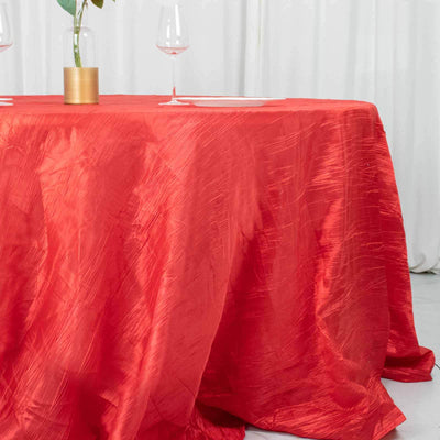 Taffeta Round Tablecloth 132" Red Accordion Crinkle Table Cover