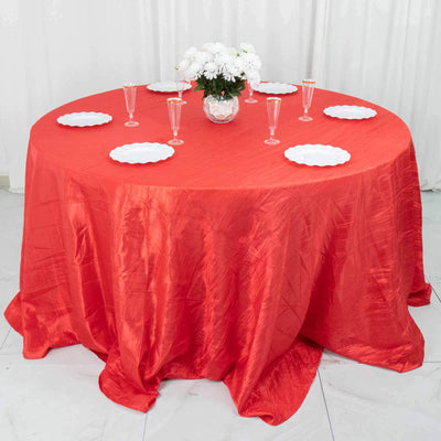 Taffeta Round Tablecloth 132" Red Accordion Crinkle Table Cover