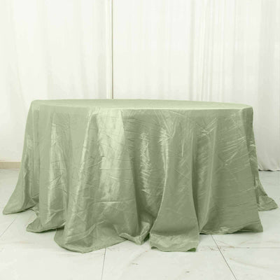 Taffeta Round Tablecloth 132" Sage Green Accordion Crinkle Table Cover