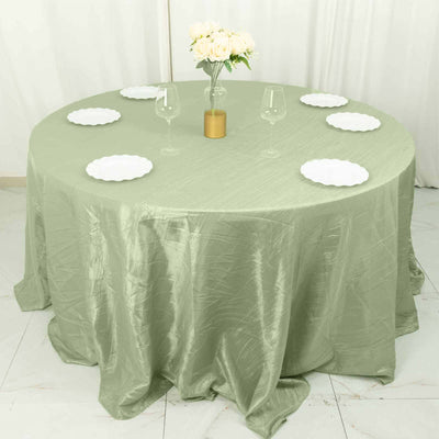 Taffeta Round Tablecloth 132" Sage Green Accordion Crinkle Table Cover