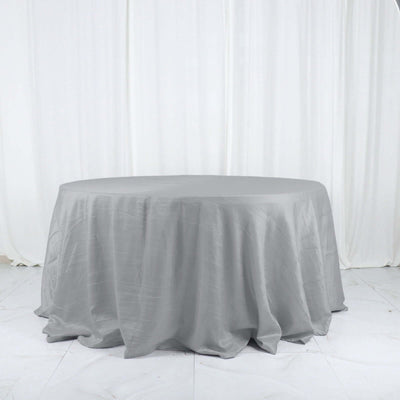 Taffeta Round Tablecloth 132" Silver Accordion Crinkle Table Cover