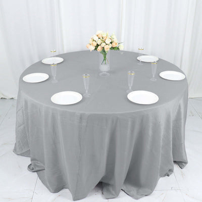 Taffeta Round Tablecloth 132" Silver Accordion Crinkle Table Cover