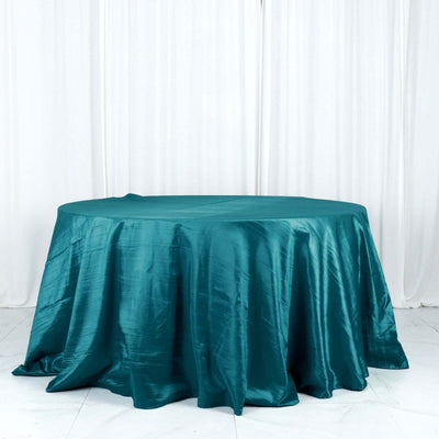 Taffeta Round Tablecloth 132" Peacock Teal Accordion Crinkle Table Cover