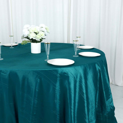 Taffeta Round Tablecloth 132" Peacock Teal Accordion Crinkle Table Cover