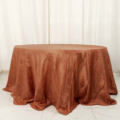 Taffeta Round Tablecloth 132" Terracotta (Rust) Accordion Crinkle Table Cover