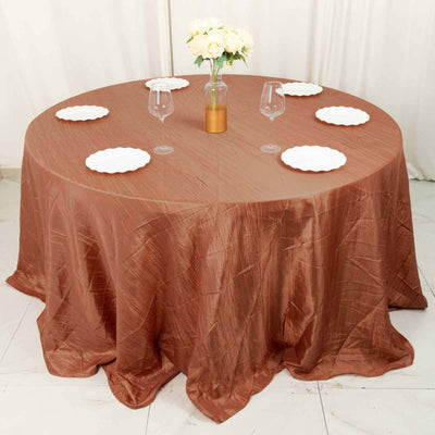 Taffeta Round Tablecloth 132" Terracotta (Rust) Accordion Crinkle Table Cover