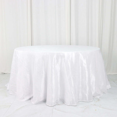 Taffeta Round Tablecloth 132" White with Accordion Crinkle Design - Chic Decor for Celebrations