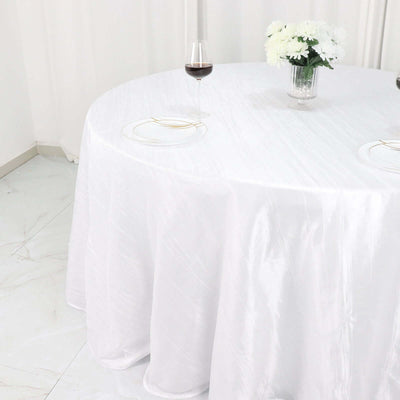 Taffeta Round Tablecloth 132" White with Accordion Crinkle Design - Chic Decor for Celebrations