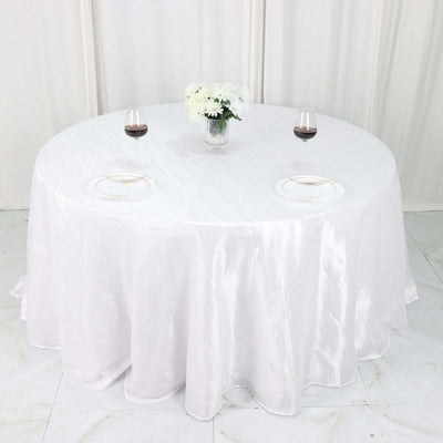 Taffeta Round Tablecloth 132" White with Accordion Crinkle Design - Chic Decor for Celebrations