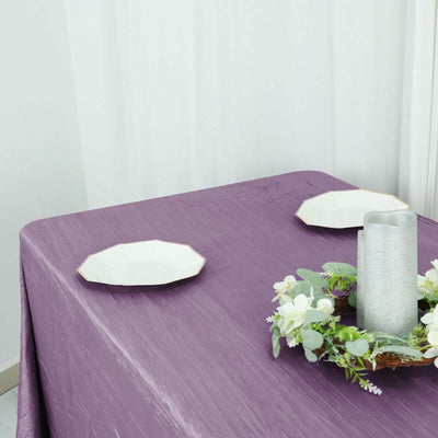 Taffeta Rectangle Tablecloth 90"x132" Violet Amethyst with Accordion Crinkle Design - Seamless Finish