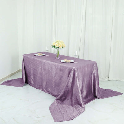 Taffeta Rectangle Tablecloth 90"x132" Violet Amethyst with Accordion Crinkle Design - Seamless Finish