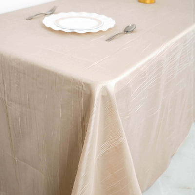 Taffeta Rectangle Tablecloth 90"x132" Beige with Accordion Crinkle Design - Seamless Finish