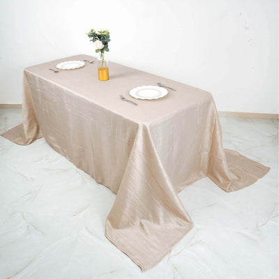 Taffeta Rectangle Tablecloth 90"x132" Beige with Accordion Crinkle Design - Seamless Finish