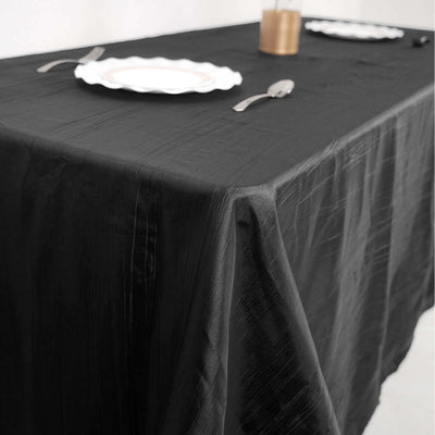 Taffeta Rectangle Tablecloth 90"x132" Black with Accordion Crinkle Design - Seamless Finish