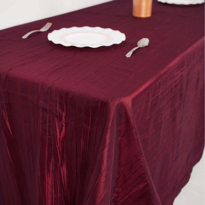 Taffeta Rectangle Tablecloth 90"x132" Burgundy with Accordion Crinkle Design - Seamless Finish