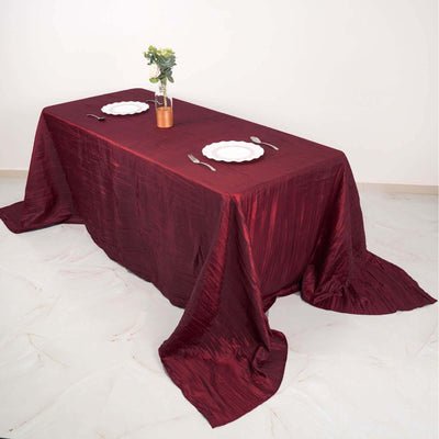 Taffeta Rectangle Tablecloth 90"x132" Burgundy with Accordion Crinkle Design - Seamless Finish