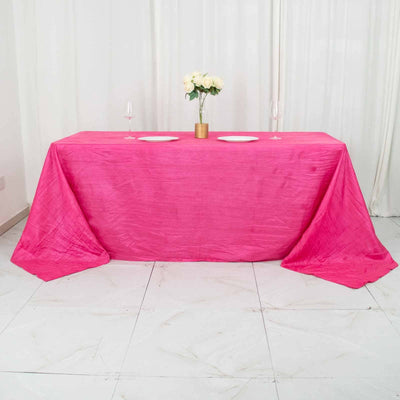 Taffeta Rectangle Tablecloth 90"x132" Fuchsia with Accordion Crinkle Design - Seamless Finish