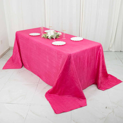 Taffeta Rectangle Tablecloth 90"x132" Fuchsia with Accordion Crinkle Design - Seamless Finish