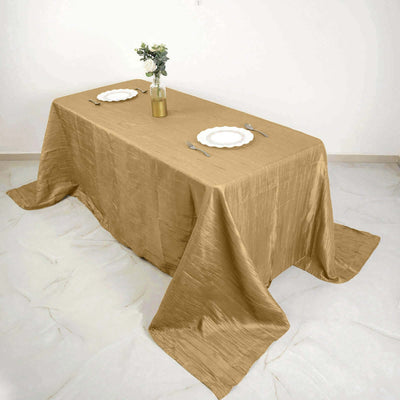 Taffeta Rectangle Tablecloth 90"x132" Gold with Accordion Crinkle Design - Seamless Finish for Refined Events