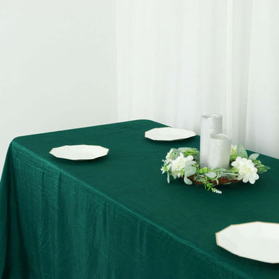 Taffeta Rectangle Tablecloth 90"x132" Hunter Emerald Green with Accordion Crinkle Design - Seamless Finish