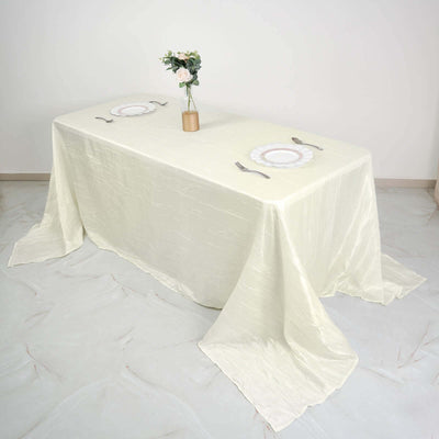 Taffeta Rectangle Tablecloth 90"x132" Ivory with Accordion Crinkle Design - Seamless Finish
