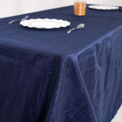 Taffeta Rectangle Tablecloth 90"x132" Navy Blue with Accordion Crinkle Design - Seamless Finish