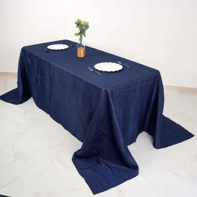Taffeta Rectangle Tablecloth 90"x132" Navy Blue with Accordion Crinkle Design - Seamless Finish